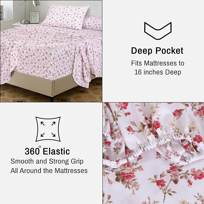 RUVANTI 100% Cotton Sheets King Size 4-Piece Set Percale Bedding, Cooling & - Image 6