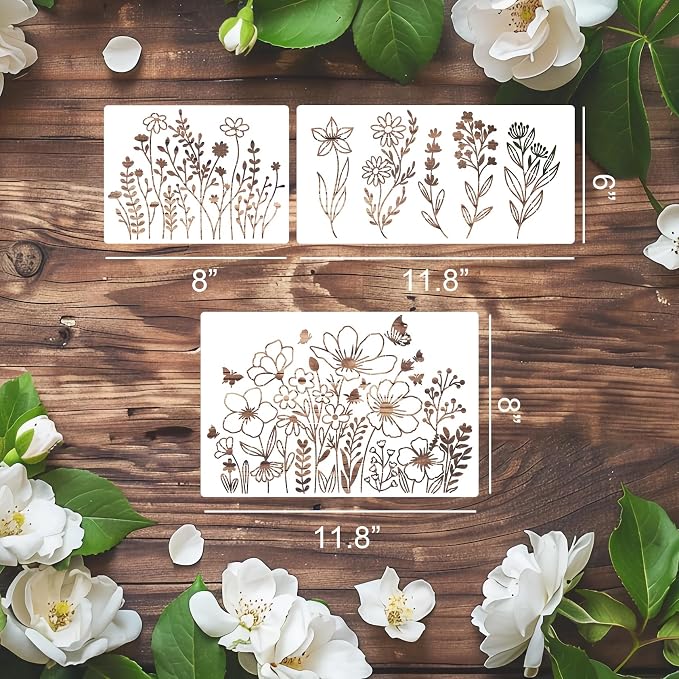 Flower Stencils for Painting Wildflower Stencils Reusable Floral Stencil for - Image 2