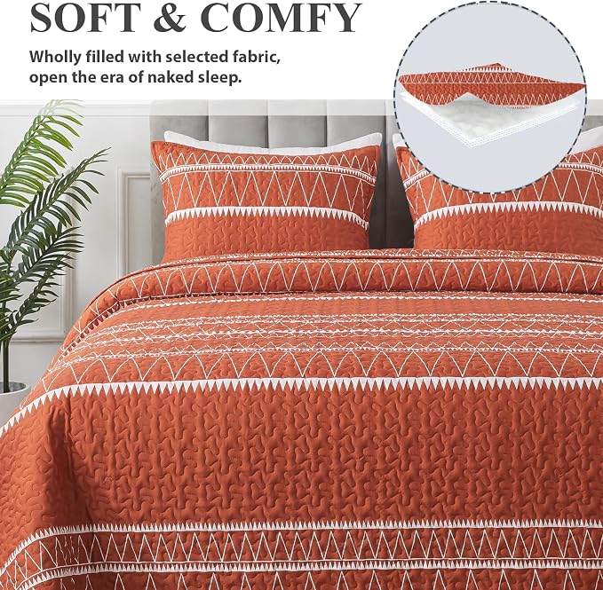 Andency Terracotta Oversized Super King Quilt Set, 3 Pieces Boho Lightweight - Image 3