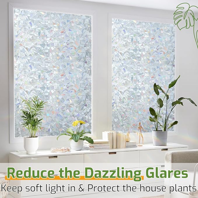 LUTE Rainbow Window Privacy Film, Stained Cling, 35.4" x 157.4" | 3D Decorative - Image 4