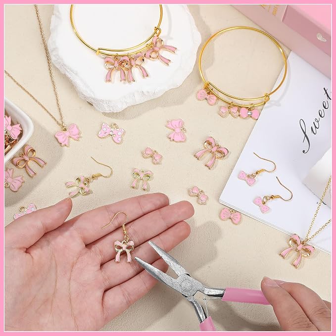 MARFOREVER 120 Pcs Pink Bow Charms, Bowknot Charms - Image 3