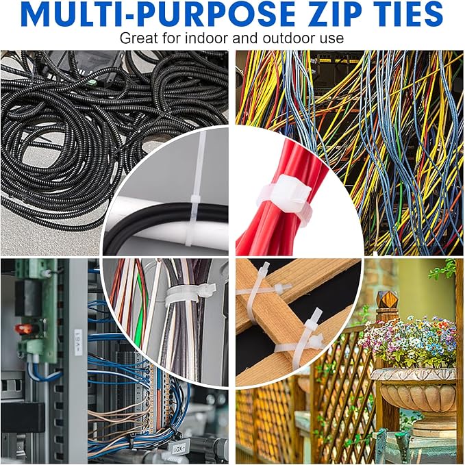 Zip Ties, RAZCC 1200pcs Cable Zip Ties 8 Inch, Heavy Duty White Plastic Wire - Image 7
