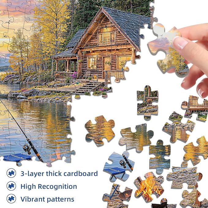 Sunset Lake Cabin Puzzles for Adults 1000 Pieces, Challenging Jigsaw Puzzles - Image 2