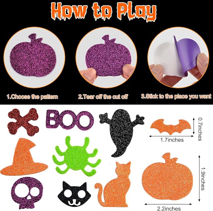 240Pcs Halloween Foam Stickers Glitter Self-Adhesive Craft Stickers - Image 2