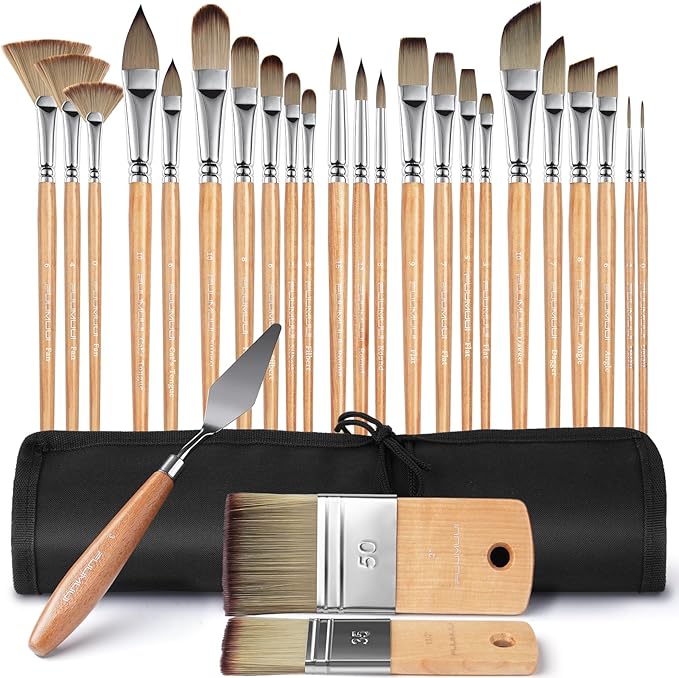 Fuumuui 26pcs Paint Brushes, Professional Acrylic Paint Brush Set Artists by FUUMUUI