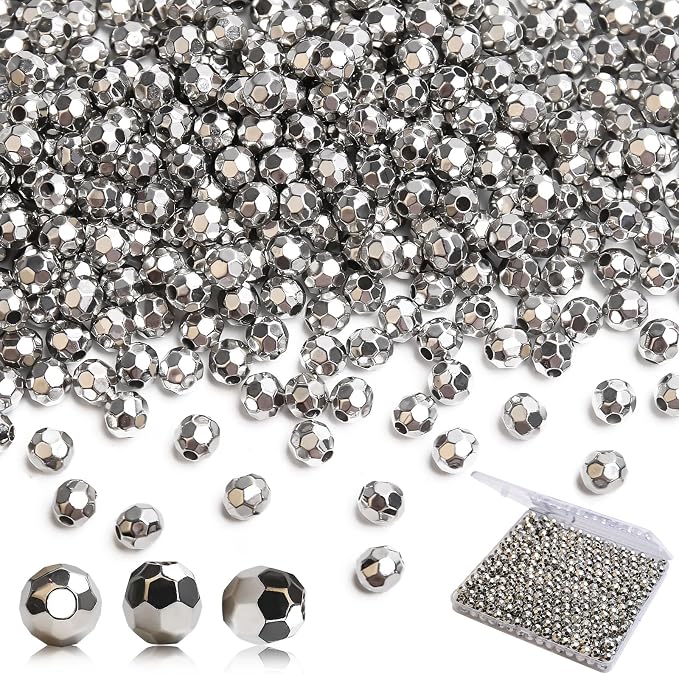 BONNY BOXX 1000pcs 6mm Acrylic Faceted Round Crystal Beads Silver Loose Spacer by BONNY+BOXX
