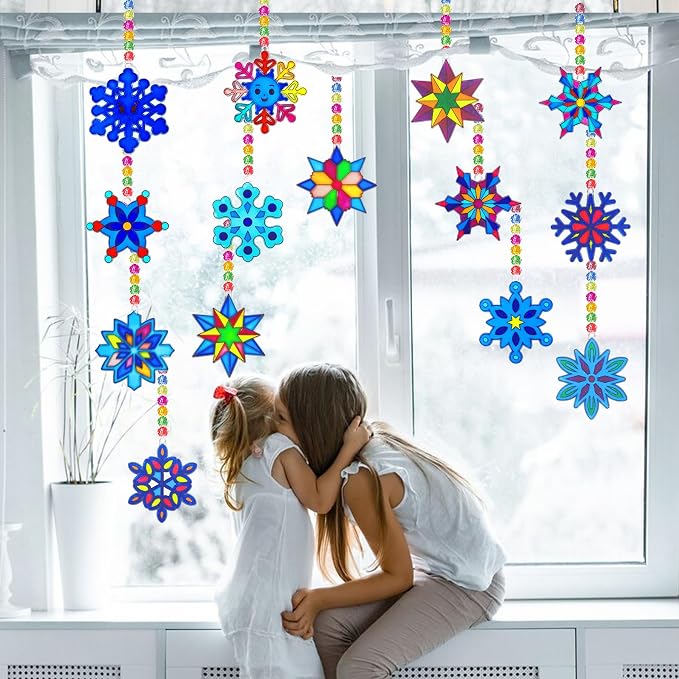 30 Sets Winter Snowflake Suncatchers Craft Kits DIY Glow In The Dark Window - Image 2