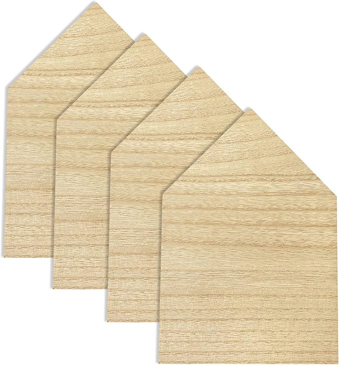 4 Pack 8 Inch Wooden House Shape Block Unfinished Wood Farmhouse Cutouts - Image 7