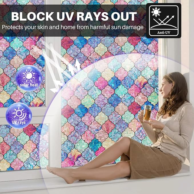Stained Glass Window Film, Rainbow Decorative Window Privacy Film - Image 4