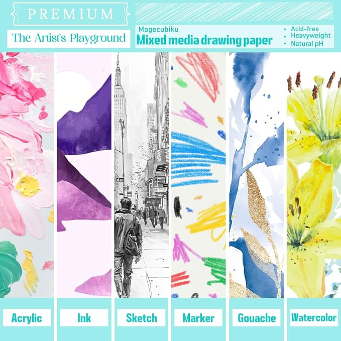 Mixed Media Paper 60 Sheets, 9 X 12 Inches 140 LB/300 GSM Heavyweight Cotton - Image 2