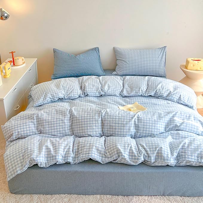 BOLINLIVING Gingham Duvet Cover Queen Size, Microfiber Bedding Set by BOLINLIVING