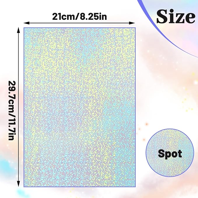 60 Sheets Holographic Laminate Sheets Clear Glitter A4 Size Vinyl Sticker Paper - Image 2