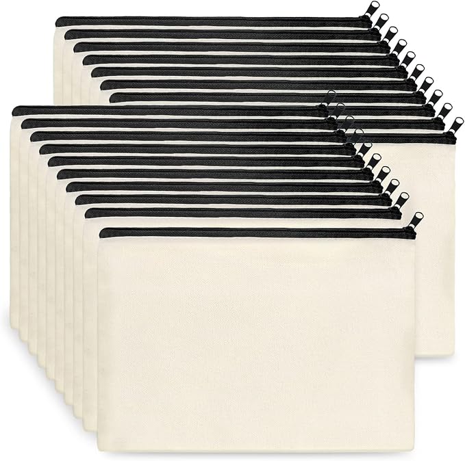 Koolmox Canvas Zipper Pouch Bulk, 20 Pack 9x7'' Large Canvas Makeup Bags Plain by Koolmox