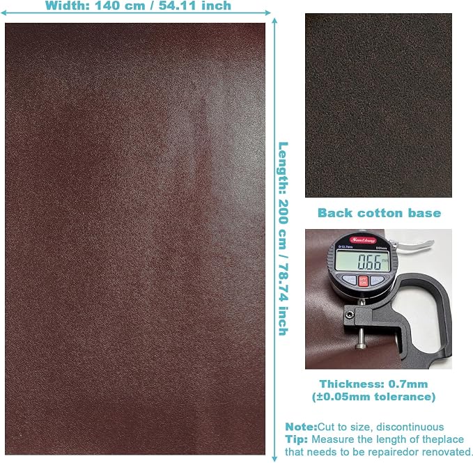 Brown Faux Leather Fabric 79"×55" Smooth Grain Upholstery Vinyl - Image 4
