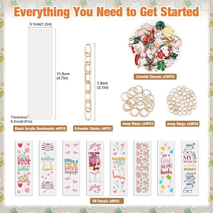 100 Pcs Book Acrylic Bookmark Blanks Thicken 6 DIY Bookmark Making 8 Book UV - Image 2