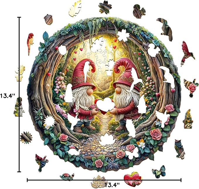 KAAYEE Wooden Puzzles for Adults, Gnome Couple Wooden Jigsaw Puzzle, 3D Visual - Image 10