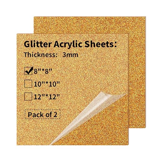 2 PCS 8 x 8 inch Glitter Colored Plexiglass Acrylic Sheets by gdhwcxl