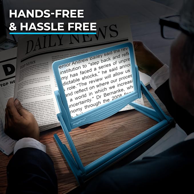 MagniPros 5X Large LED Hands-Free Full Page Magnifying Glass - Image 8