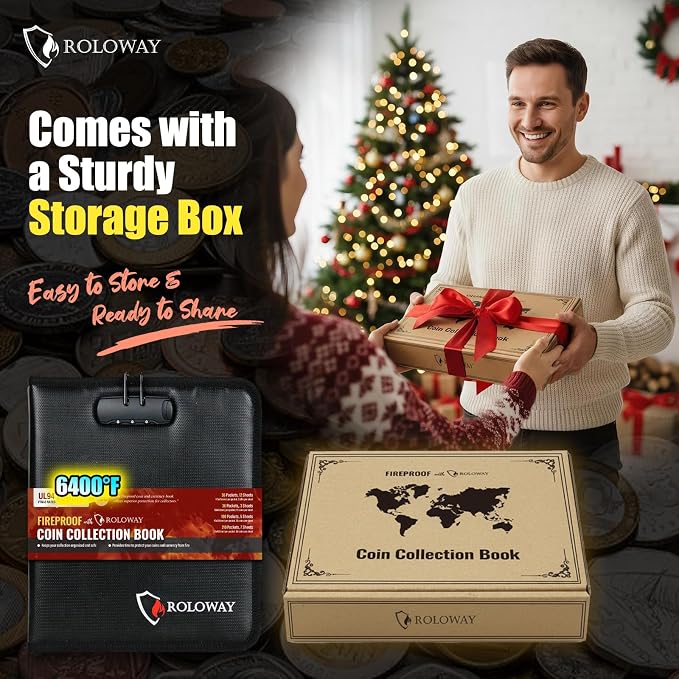 ROLOWAY Coin Collection Book 6400℉ Heat Insulated, 346 Pockets Fireproof Coin - Image 5