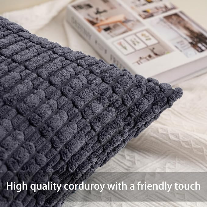 Aegero Pack of 2 Corduroy Decorative Throw Pillow Covers 12x20 Inch Soft - Image 2