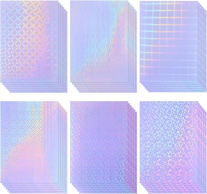 Clabby 36 Sheets Holographic Sticker Paper A4 Vinyl Holographic Laminate Sheets by Clabby