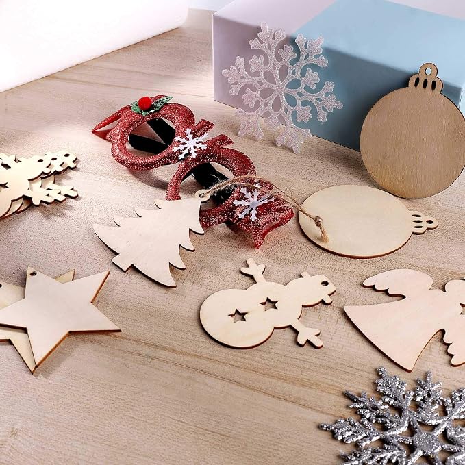 50 Pcs Unfinished Paintable Blank Wooden Christmas Festival Decoration Ornaments - Image 3