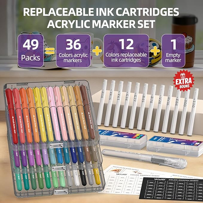 WUO Acrylic Paint Markers, 36 Colors Water-Based No-Bleed Paint Pens - Image 2