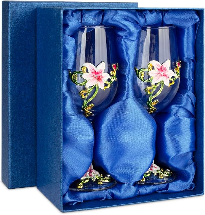 Simcat Handmade Painted Enamel Flower Glass Wine Glasses Transparent Refined - Image 2