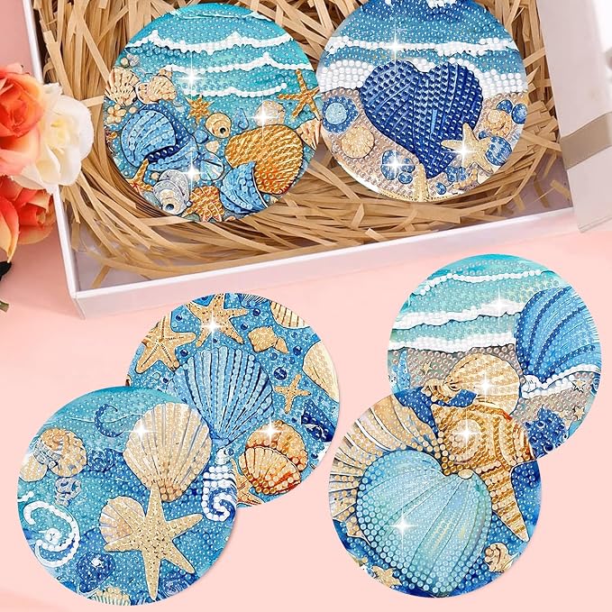 8 Pack Ocean Diamond Art Coasters, Seashell Diamond Painting Coasters Kits | - Image 5