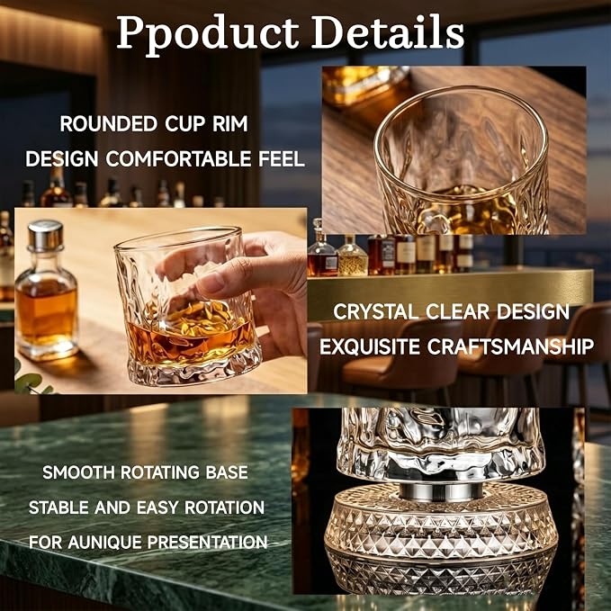 Rotating Whiskey Glass with Large Ice Ball Mold, Single Spinning Crystal - Image 8