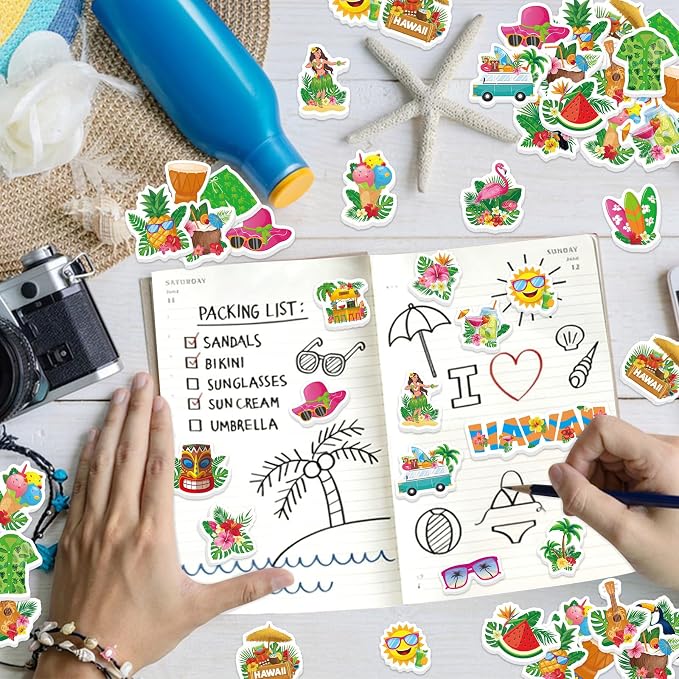 300Pcs Summer Foam Stickers, Colored Hawaii Palm Leaf Flower Foam Sticker Self - Image 2