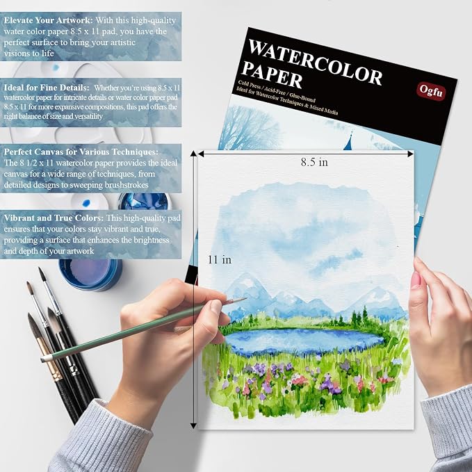 Water Color Paper 8.5 x 11, Water Color Sketch Books 16 Sheets, Cold Pressed - Image 5