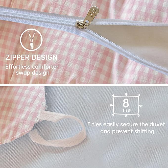 BOLINLIVING Gingham Duvet Cover King Size, Microfiber Bedding Set - Image 6