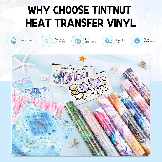 Tintnut Watercolor Marble Heat Transfer Vinyl, easy cut & weed, stretch washable - Image 3