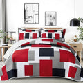 Tyrot 2 Piece Red Black Grey Quilt Set Twin Size Red White Geometric Reversible by TyrotHomeDecor