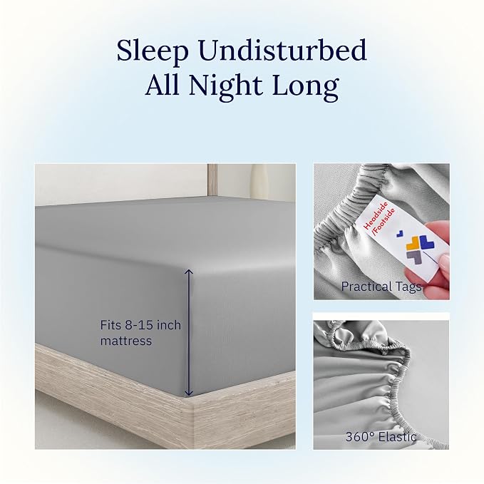 California Design Den Deep Pocket Twin Fitted Sheet, Soft 400 Thread Count 100% - Image 6