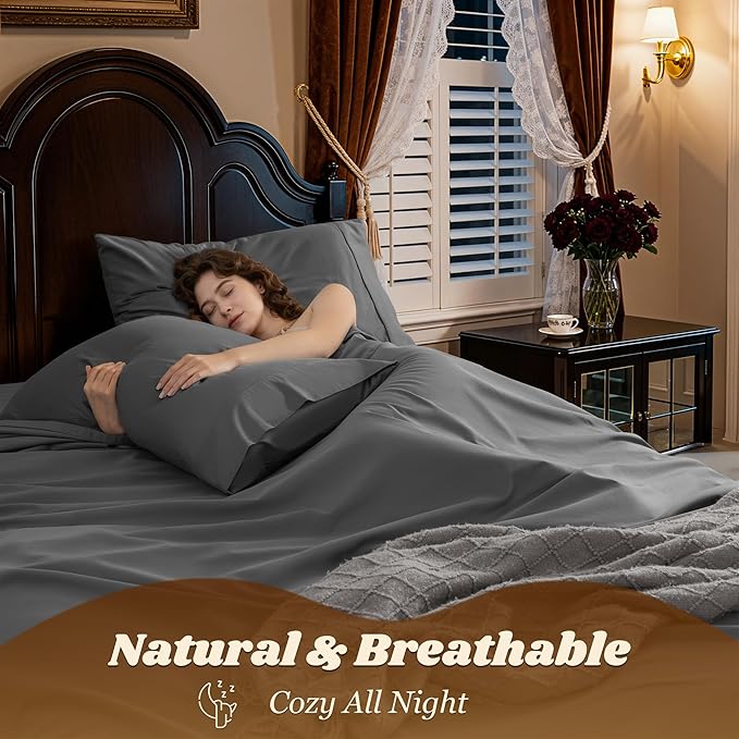 LBRO2M 100% Cotton Sheets Set Deep Pocket 19", 1000 Thread Count California - Image 5