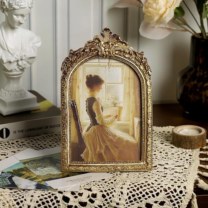 Cuspin Vintage Picture Frames 5x7 Gold Frame, Antique Arched Picture Frame - Image 8