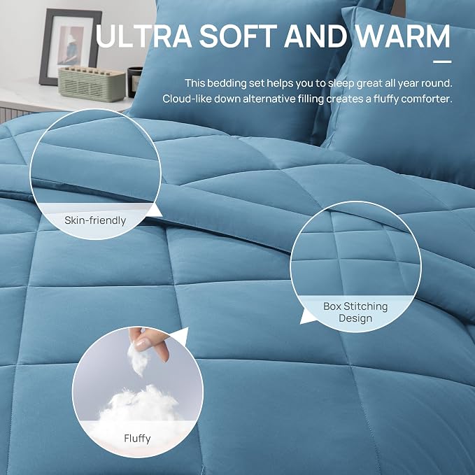 Love's cabin California King Comforter Set Misty Blue, 7 Pieces California King - Image 5