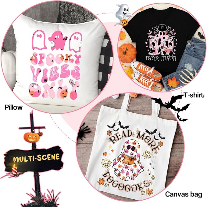 Tintnut Pink Halloween Heat Transfer Vinyl, pumpkins & bats patterned HTV - Image 6