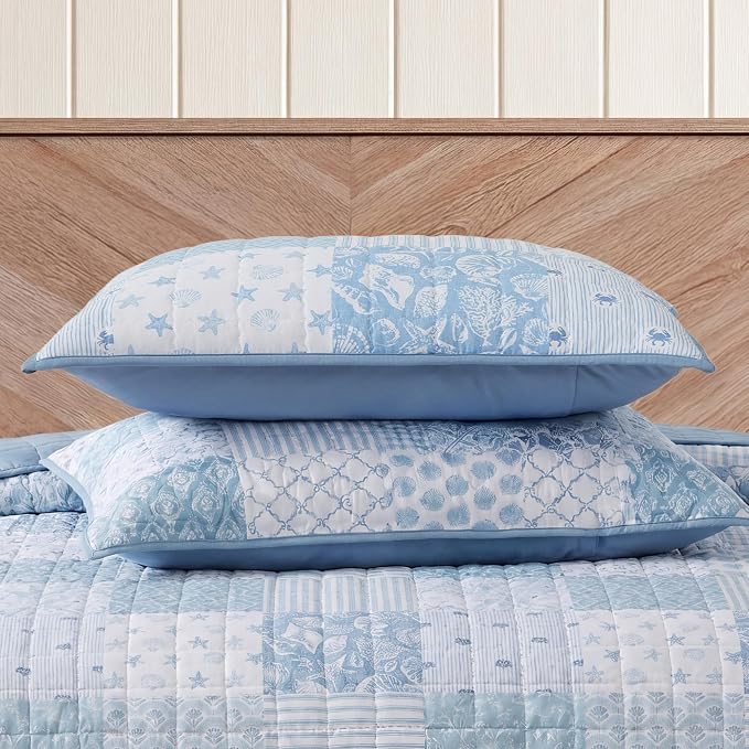 BLOOMHAVEN Quilt Set Twin Size, Patchwork Sea Blue Floral Quilt Sets, - Image 5