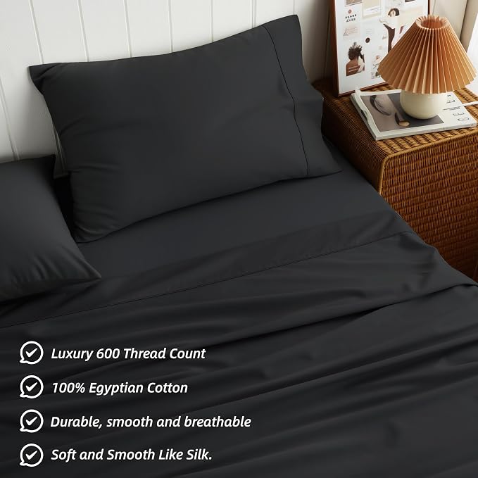 Cotton Flat Sheets Only, 600 TC 100% Cotton Flat Sheet Top Sheet Only, Full - Image 2