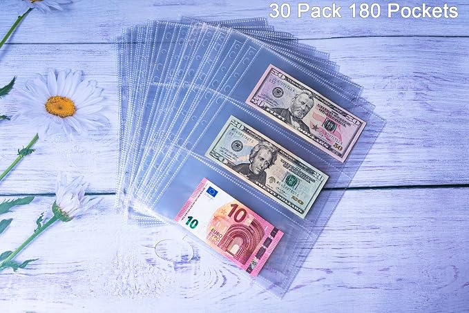 30 Pack 180 Pockets 11 Hole Currency Collection Sleeves, Cash Collecting Album - Image 4