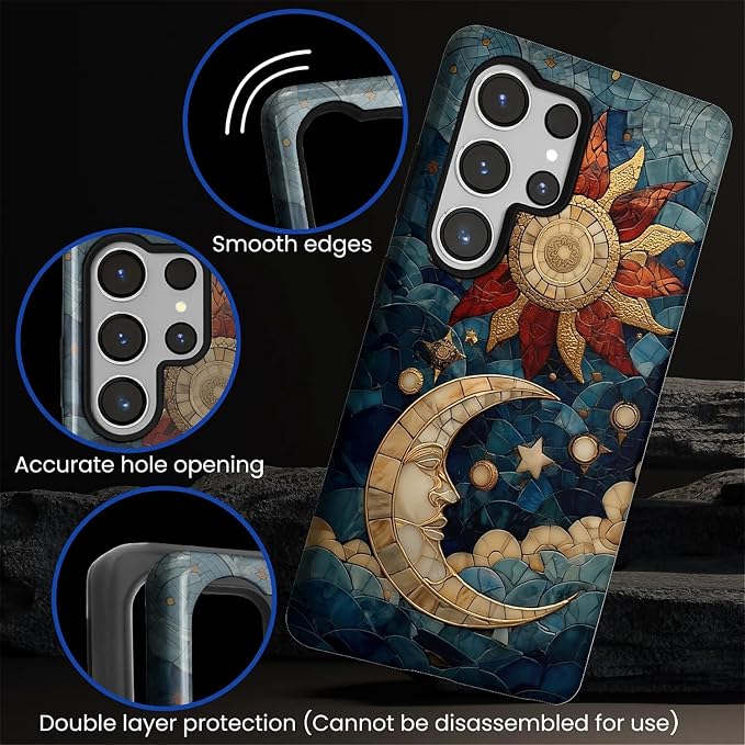 Case for Samsung Galaxy S25 Ultra Case, Sun Moon Stars Faux Stained Glass - Image 5