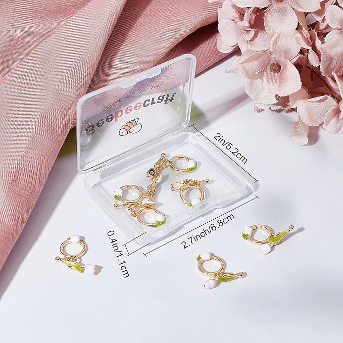 Beebeecraft 8 Sets Toggle Clasps Enamel 18K Gold Plated Brass Flower Bracelet - Image 7