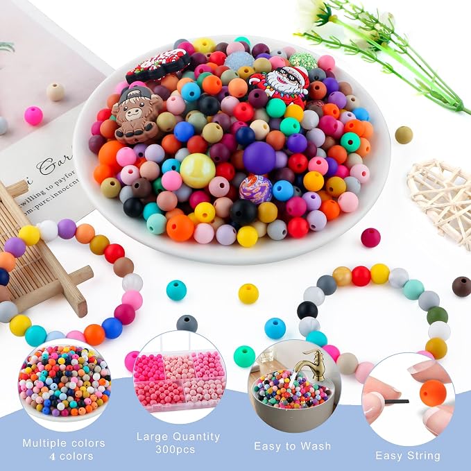 300Pcs Silicone Beads 9mm Mix Color, Bulk Silicone Beads 9mm - Image 3