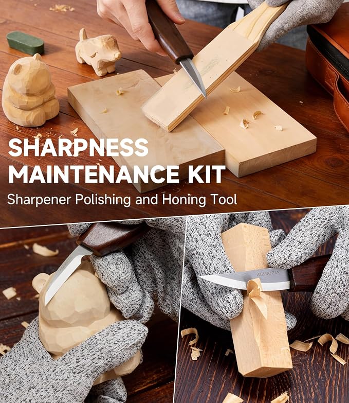 Wood Carving Kit, Deluxe Whittling Kit, 9 Wood Carving Knives 5 Chisels 4 Blocks - Image 7