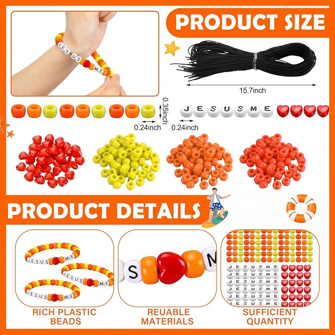 Ferreve 35 Sets Sun Religious Bead Wristband Craft Kit Jesus Love Me Faith DIY - Image 2