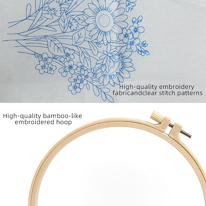 Herdiese Embroidery Kit for Beginners & Adults, Pre-Printed Fabrics, 9 Needles - Image 5