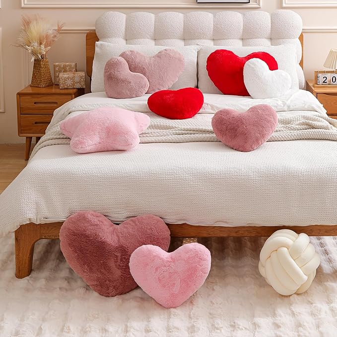 EastTree Heart Pillows, Bean Paste Pink Heart Shaped Pillows, Ultra Soft Extra-Large Fluffy Pillows, Love Throw Pillows Gifts, Women Girls Living Room Decor 15x18 Inch